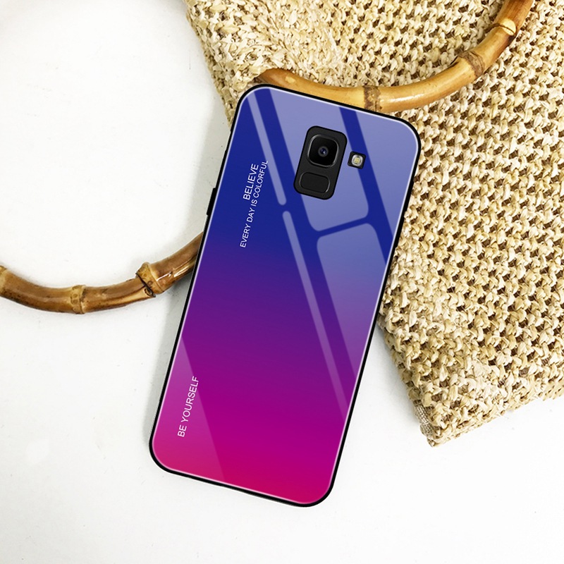 New Gradient Tempered Glass Phone Case For Samsung Galaxy A7 2018  A5 2017 A6 A8 J4 J6 Plus J8 2018 Shockproof Covers