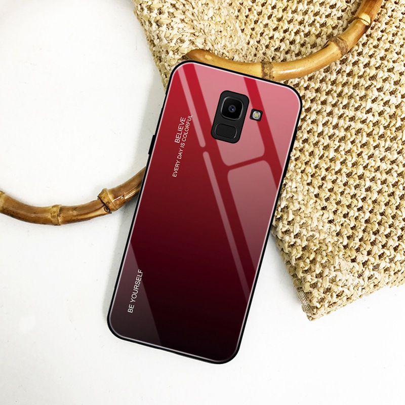 New Gradient Tempered Glass Phone Case For Samsung Galaxy A7 2018  A5 2017 A6 A8 J4 J6 Plus J8 2018 Shockproof Covers