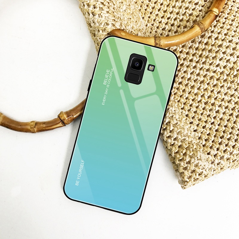 New Gradient Tempered Glass Phone Case For Samsung Galaxy A7 2018  A5 2017 A6 A8 J4 J6 Plus J8 2018 Shockproof Covers