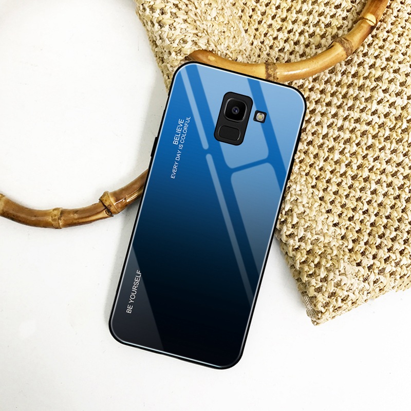 New Gradient Tempered Glass Phone Case For Samsung Galaxy A7 2018  A5 2017 A6 A8 J4 J6 Plus J8 2018 Shockproof Covers