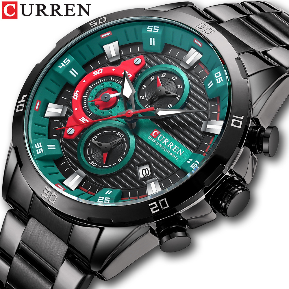 CURREN Stainless Steel Watches Men Creative Fashion Luminous Dial with Chronograph Clock Male Casual Wristwatches
