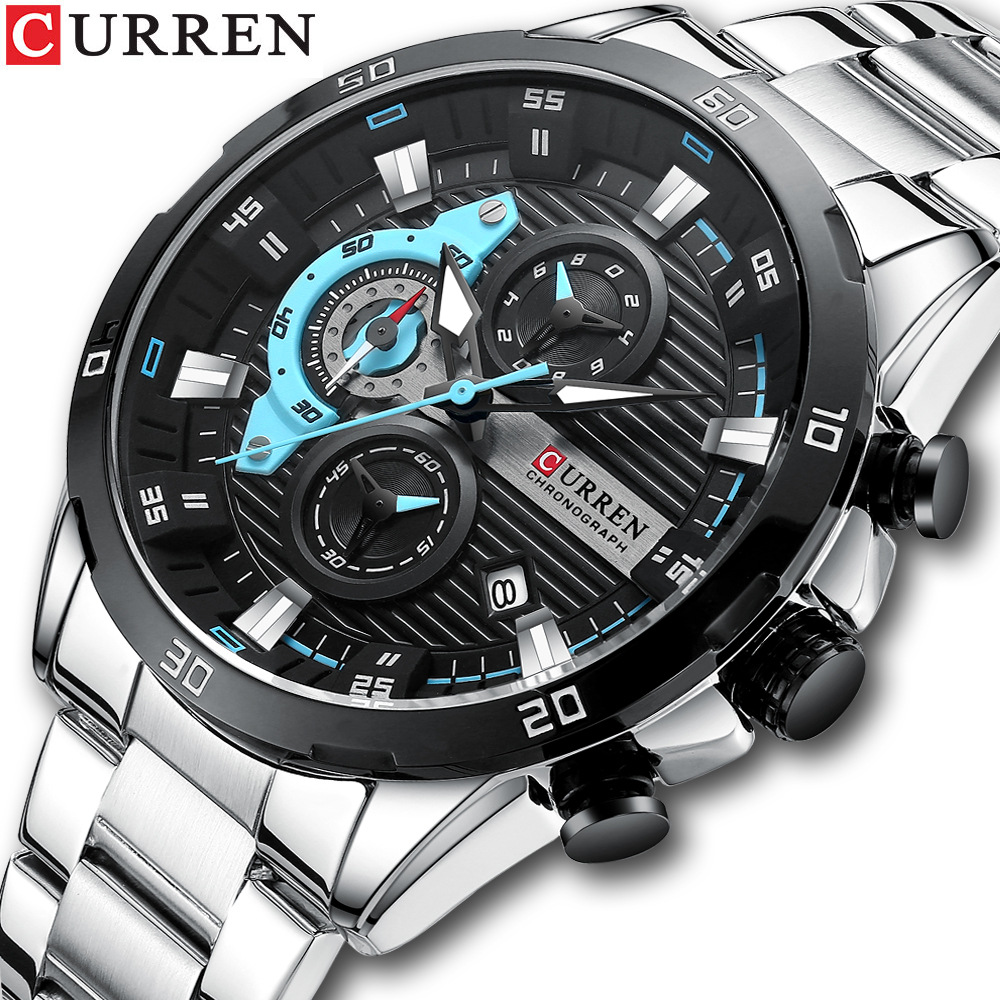 CURREN Stainless Steel Watches Men Creative Fashion Luminous Dial with Chronograph Clock Male Casual Wristwatches