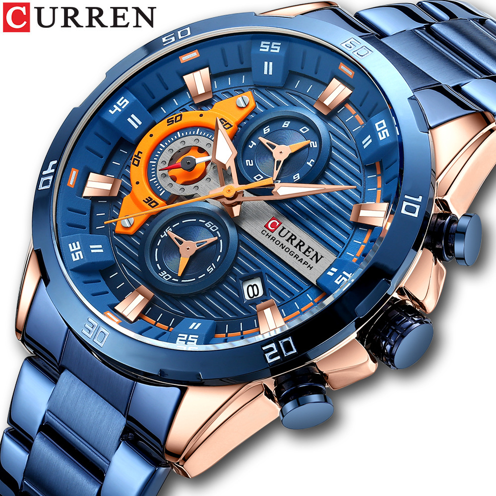 CURREN Stainless Steel Watches Men Creative Fashion Luminous Dial with Chronograph Clock Male Casual Wristwatches