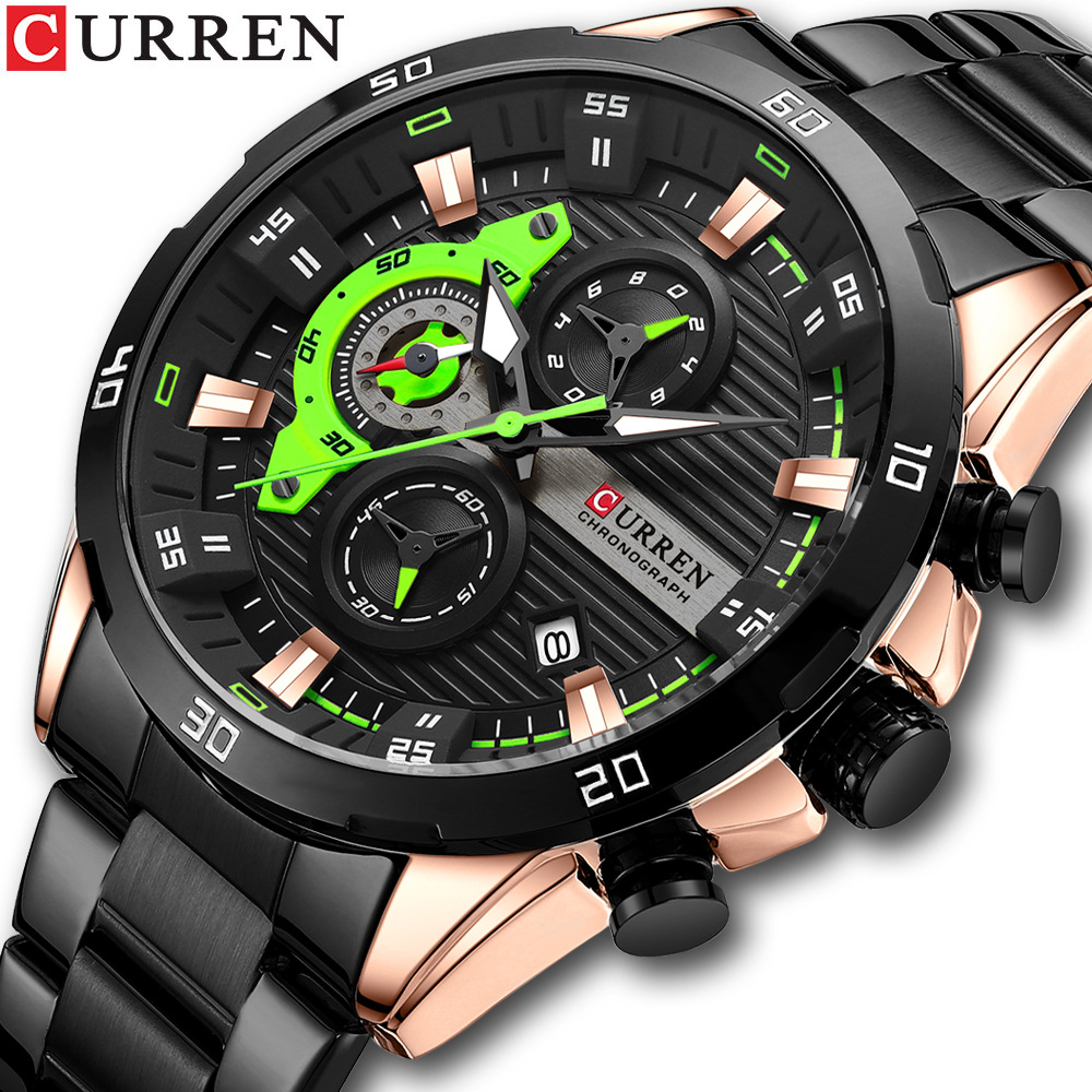 CURREN Stainless Steel Watches Men Creative Fashion Luminous Dial with Chronograph Clock Male Casual Wristwatches