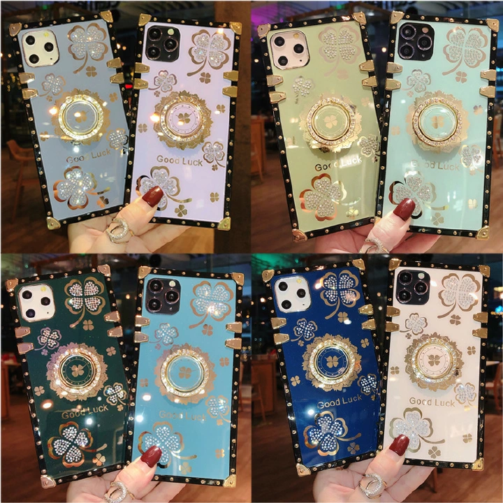 New Luxury Ring Flowers Phone Case For iPhone Samsung OPPO Huawei Phones Covers Square Cover