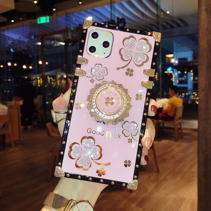 New Luxury Ring Flowers Phone Case For iPhone Samsung OPPO Huawei Phones Covers Square Cover