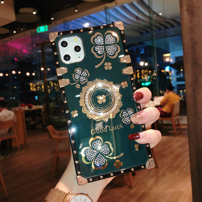 New Luxury Ring Flowers Phone Case For iPhone Samsung OPPO Huawei Phones Covers Square Cover
