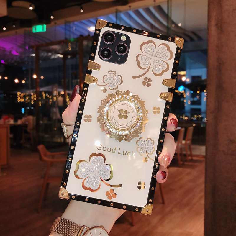 New Luxury Ring Flowers Phone Case For iPhone Samsung OPPO Huawei Phones Covers Square Cover