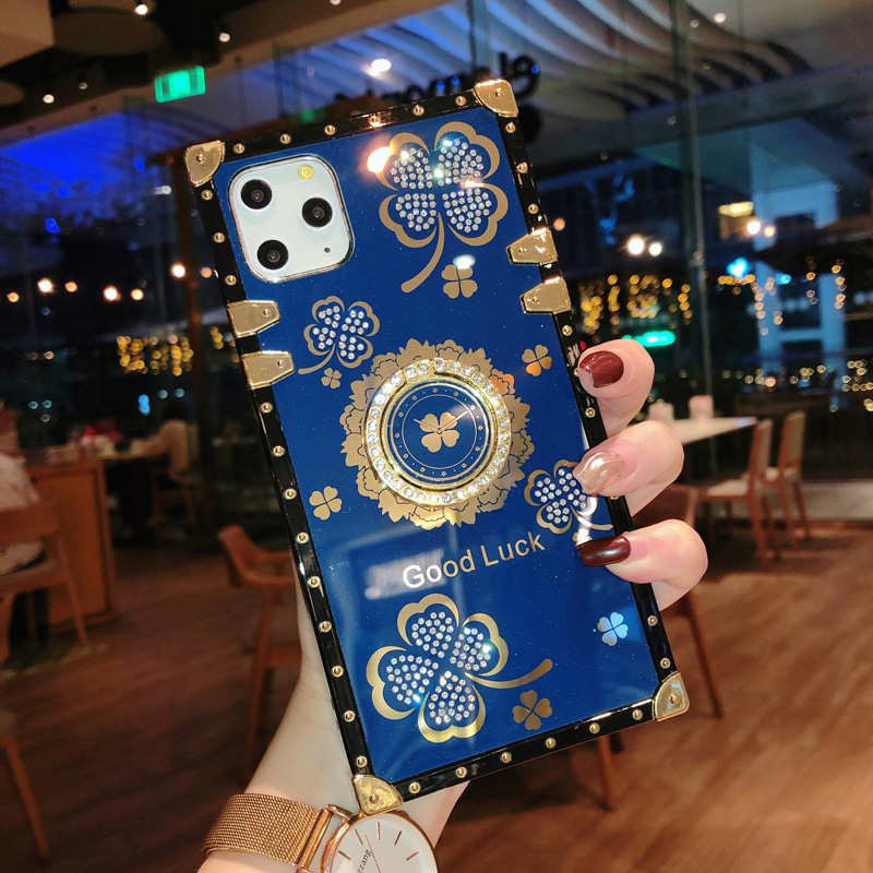 New Luxury Ring Flowers Phone Case For iPhone Samsung OPPO Huawei Phones Covers Square Cover