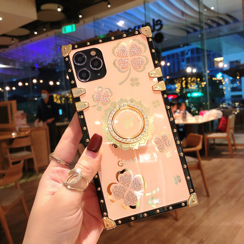 New Luxury Ring Flowers Phone Case For iPhone Samsung OPPO Huawei Phones Covers Square Cover