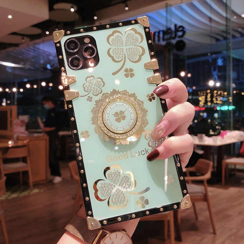 New Luxury Ring Flowers Phone Case For iPhone Samsung OPPO Huawei Phones Covers Square Cover