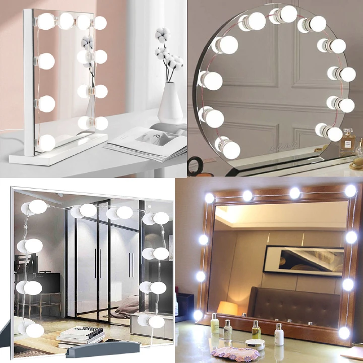 10 LEDs Bulb Makeup Mirror Light Dimmable 3 Mode LED Vanity Mirror Lamp Headlight Dresser Lamp