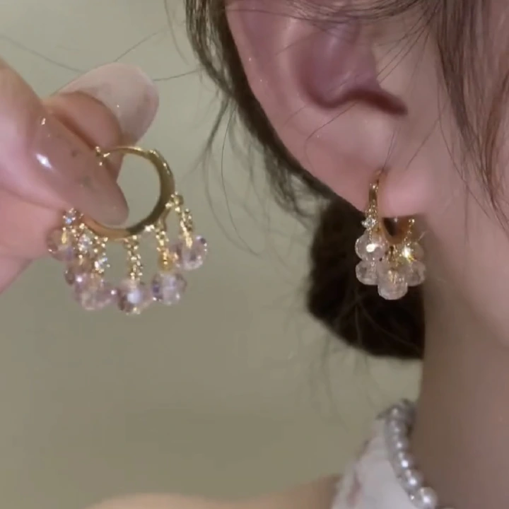 Ins Hot Sale Pink Crystal Earrings Tassel Stud Earrings for Women New Fashion Brand Jewelry Gift Elegant Earrings Jewellery