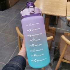 New 2L Large Capacity Water Bottle With Bounce Cover Time Scale Reminder Frosted Cup Outdoor Sports Fitness Water Bottle Kitchen & Dining room appliances Purple 2000ML