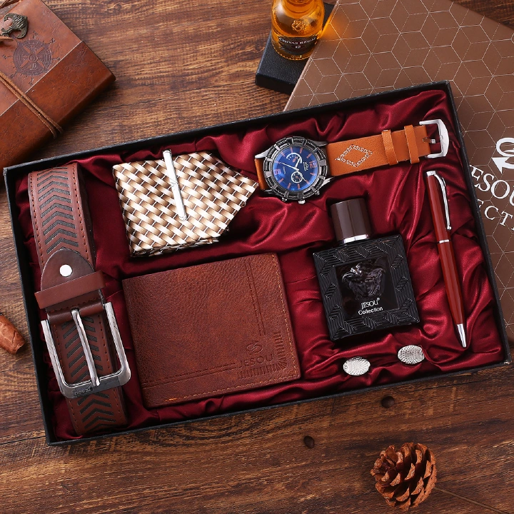 New 7Pcs/Set Men Watches Luxury Gifts Set  Belt Tie Watch Wallet Perfume Cufflinks Pen Set Wallet Set Christmas Gift Valentines Gifts