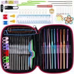 100PCs Crochet Hooks Full Set Knitting Tool Needles Sewing Tools Craft Kit with Leather Case Gift Sales as picture 180mm*135mm *30mm