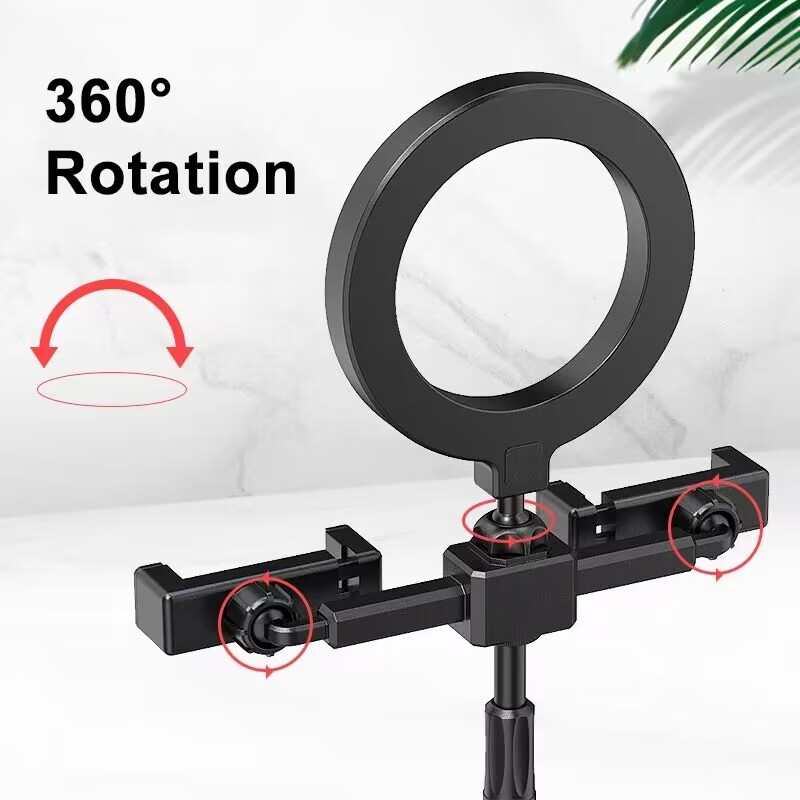 6inch Selfie Ring Light With Tripod Stand 2 Phones Holders Desktop Ring Light for Video Recording Live Broadcast Live Streaming Selfie Makeup Video Photography Selfie Lights