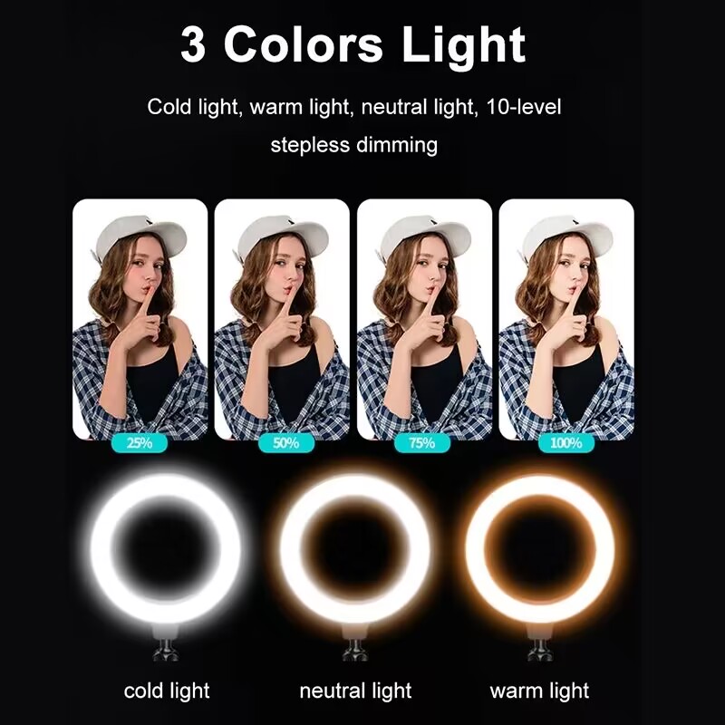 6inch Selfie Ring Light With Tripod Stand 2 Phones Holders Desktop Ring Light for Video Recording Live Broadcast Live Streaming Selfie Makeup Video Photography Selfie Lights