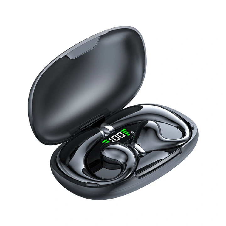 New Wireless Ear Clip Earphones Bone Conduction Bluetooth Earphones V5.3 Sport TWS Earpods  with Touch LED Light Earbuds With Mic