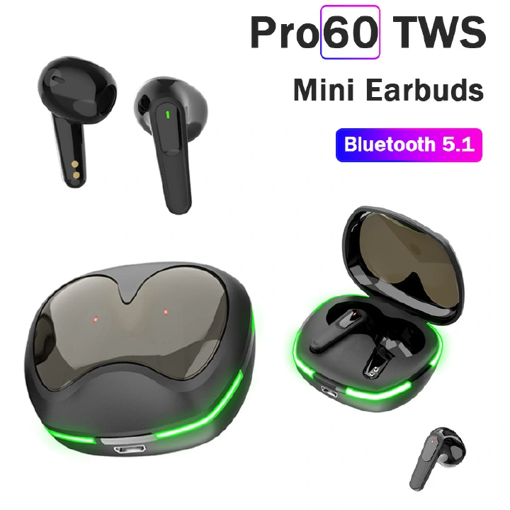 New TWS Pro60 Bluetooth Earphones with Mic Earbuds Game Earphones Noise Cancelling Stereo Wireless Earphones Gaming Earpods  For Smart Phones