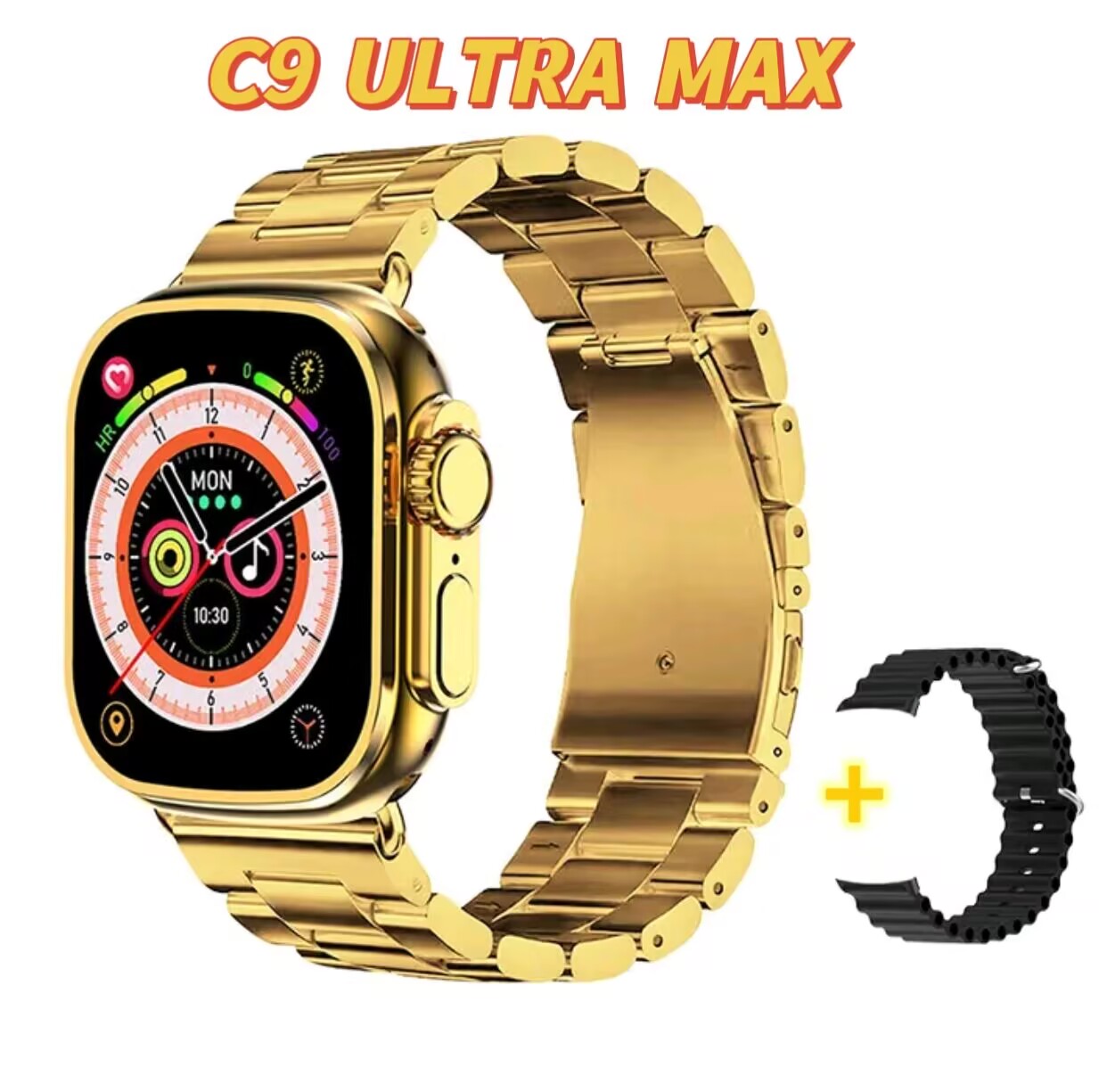 New Golden Watches 2.09inch C9 Ultra Max Smartwatch Dual Strap Bluetooth Call Heart Rate Sports Smartwatches Real Screw Buckle Luxury Set gold&blackgold&black