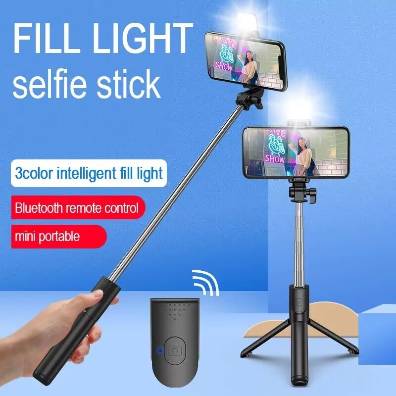 New Bluetooth Selfie Stick Mobile Phone Holder Retractable Portable Multifunctional Fill Light Tripod with Wireless Remote Shutter BlackBlack