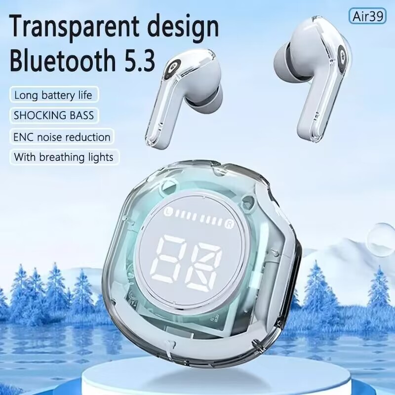 New Air39 Bluetooth Earphones Transparent Earphones ENC Game Wireless Bluetooth Earbuds In-Ear  Touch Control Bluetooth 5.3 Earpods  With Breathing Lights For Phones