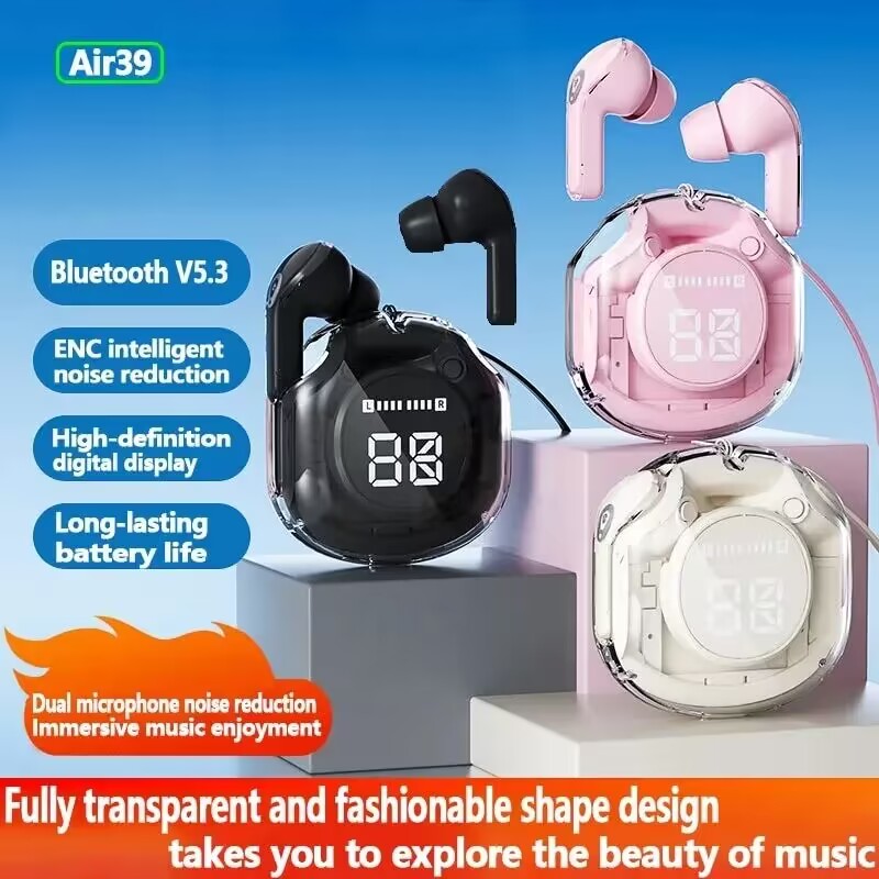 New Air39 Bluetooth Earphones Transparent Earphones ENC Game Wireless Bluetooth Earbuds In-Ear  Touch Control Bluetooth 5.3 Earpods  With Breathing Lights For Phones