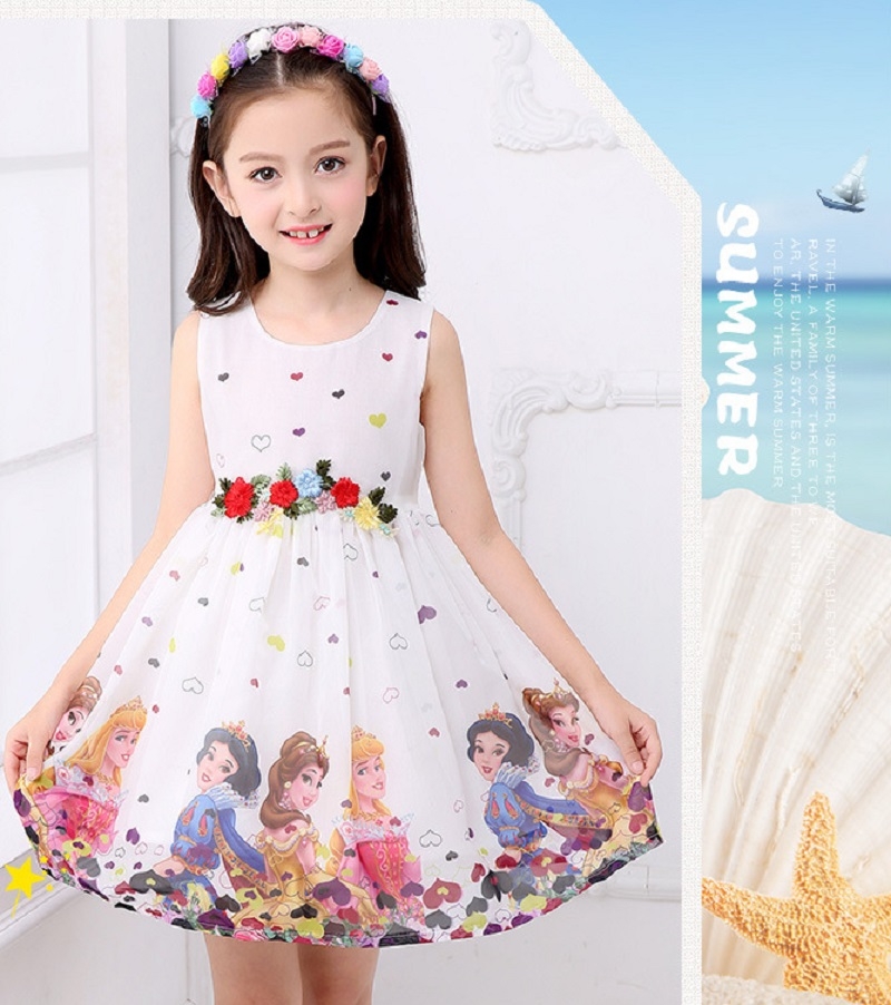 Girls Dresses Chiffon Cotton Fashion Children Frozen Snow Party