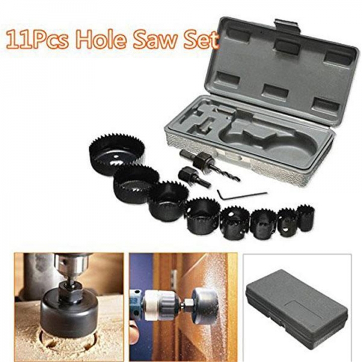 11pcs Hole Saw Cutting Set Kit Drilling Tool Wood Metal Cutter 19-64mm Mandrels Saws Core Drill Bits