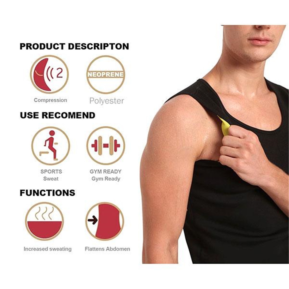 Men&apos;s Body Shaper Tummy Tank Top Slimming Vest Weight Loss Shapewear Neoprene No Zip