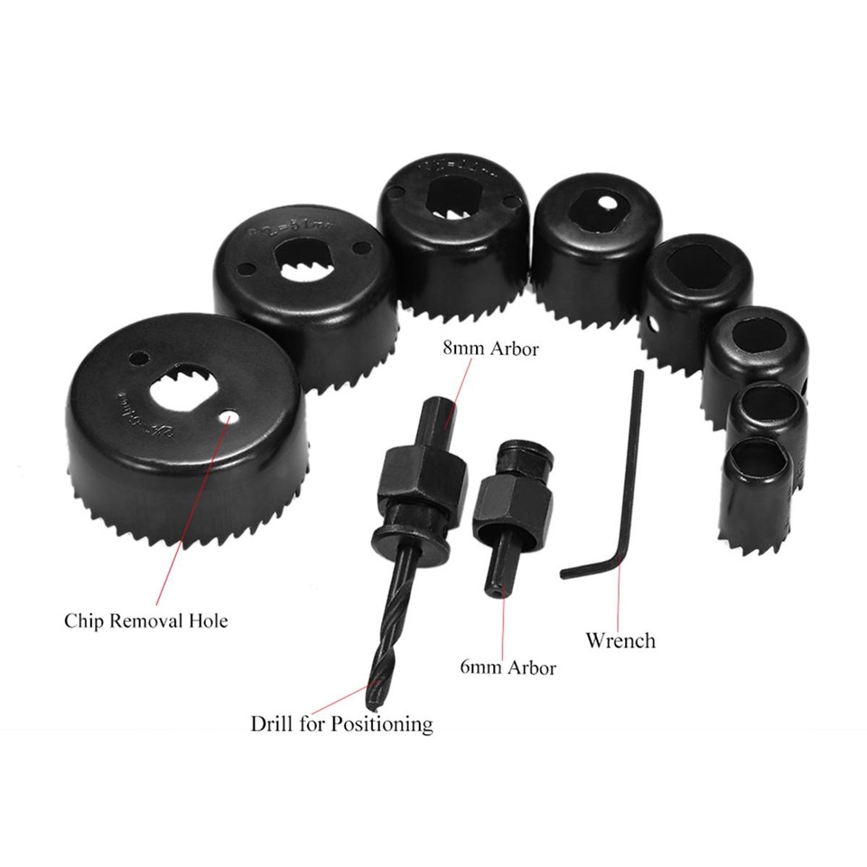 11pcs Hole Saw Cutting Set Kit Drilling Tool Wood Metal Cutter 19-64mm Mandrels Saws Core Drill Bits