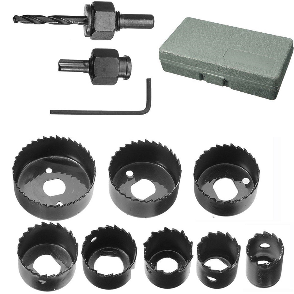 11pcs Hole Saw Cutting Set Kit Drilling Tool Wood Metal Cutter 19-64mm Mandrels Saws Core Drill Bits