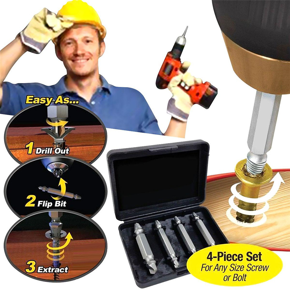 4pcs Double-end Easy-out Stripped Screw Remover Extractor