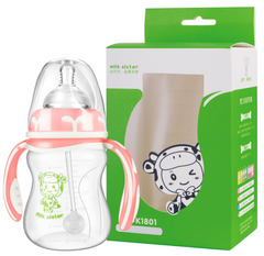 KiliFun Collection Milk Sister Newborn PP Bottle 180ml Silicone Pacifier Wide Caliber Dandle Curved 180mL Pink