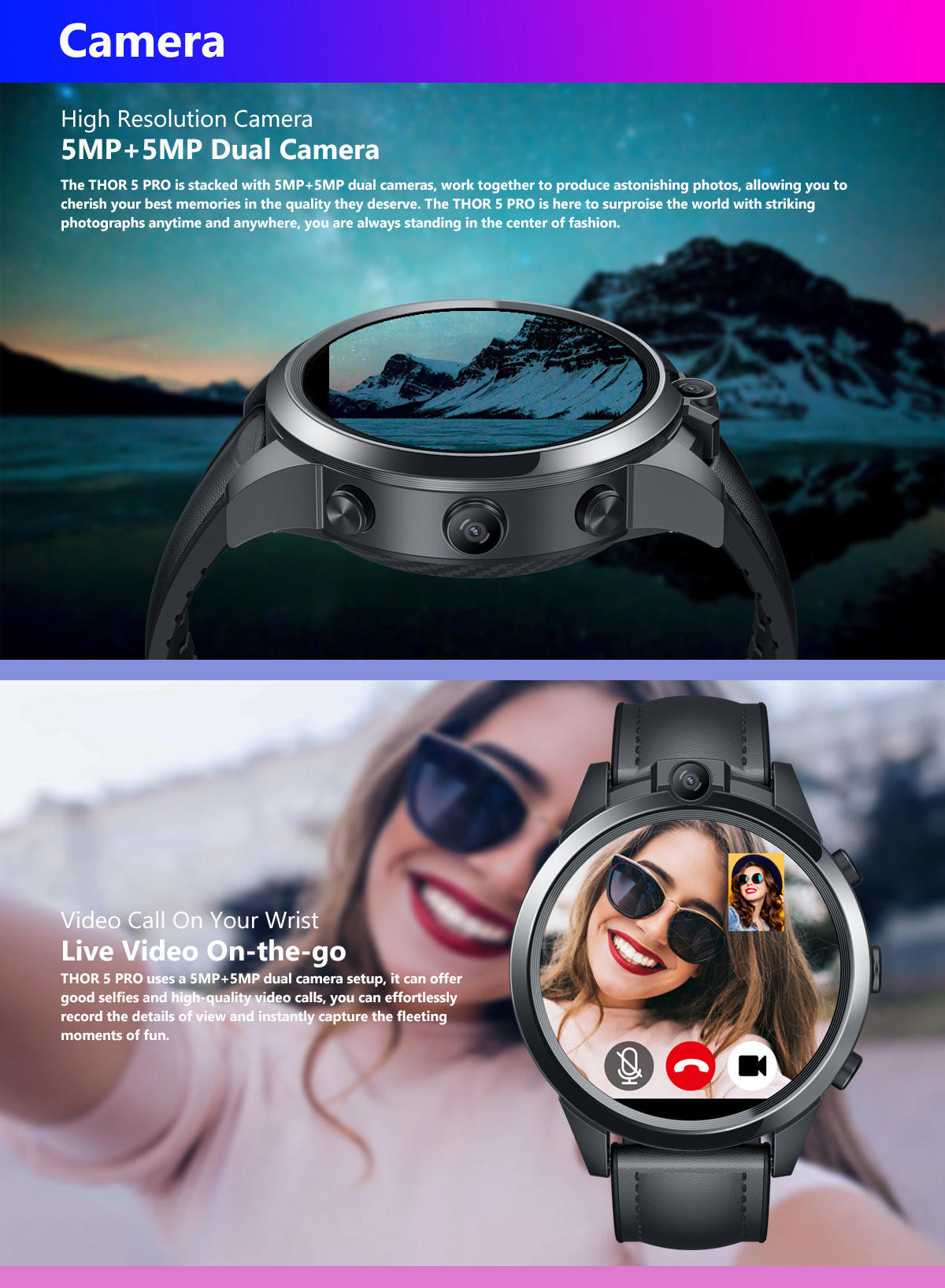 KiliFun Collection Zeblaze THOR 5 PRO Ceramic Bezel 3GB+32GB Dual Camera Face Unlock Smart Watch