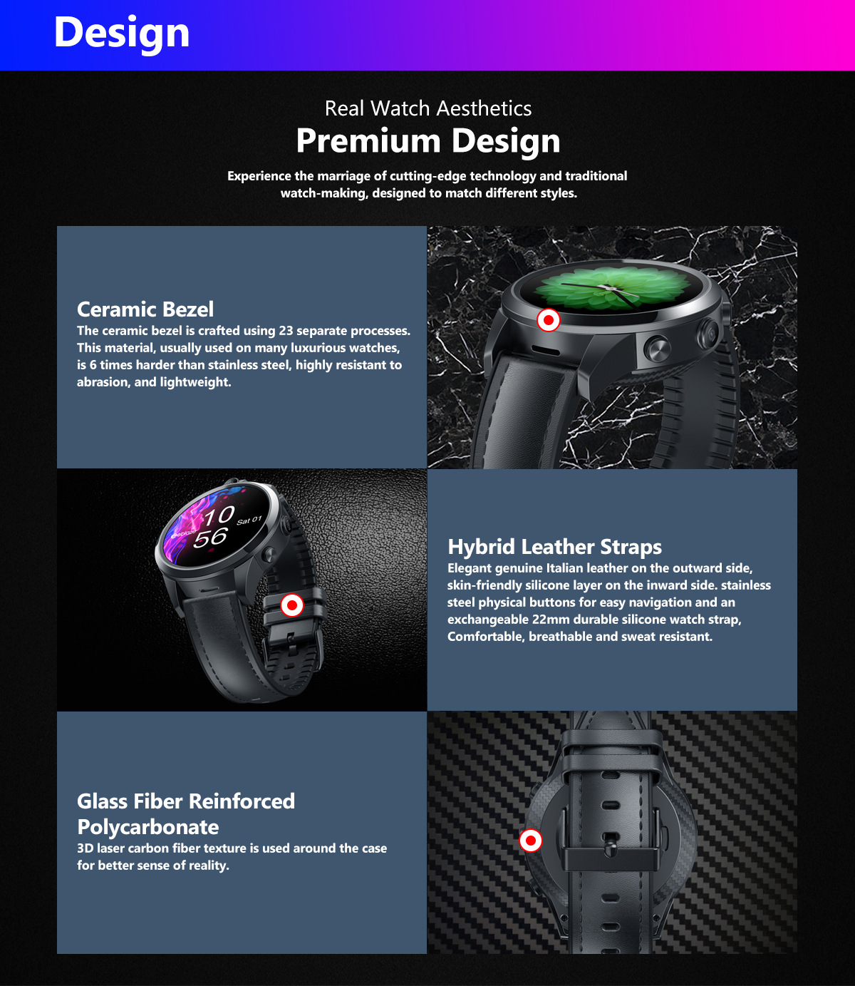 KiliFun Collection Zeblaze THOR 5 PRO Ceramic Bezel 3GB+32GB Dual Camera Face Unlock Smart Watch