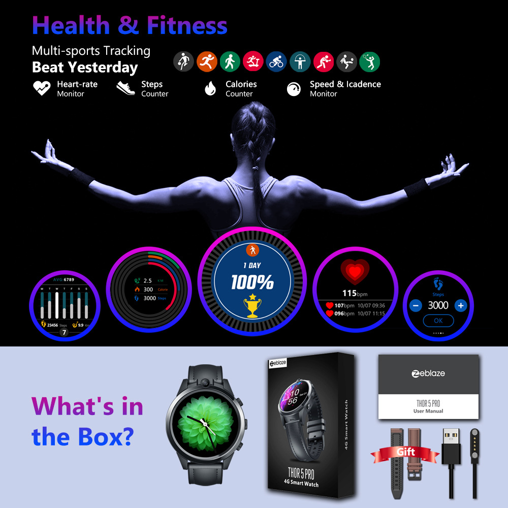 KiliFun Collection Zeblaze THOR 5 PRO Ceramic Bezel 3GB+32GB Dual Camera Face Unlock Smart Watch