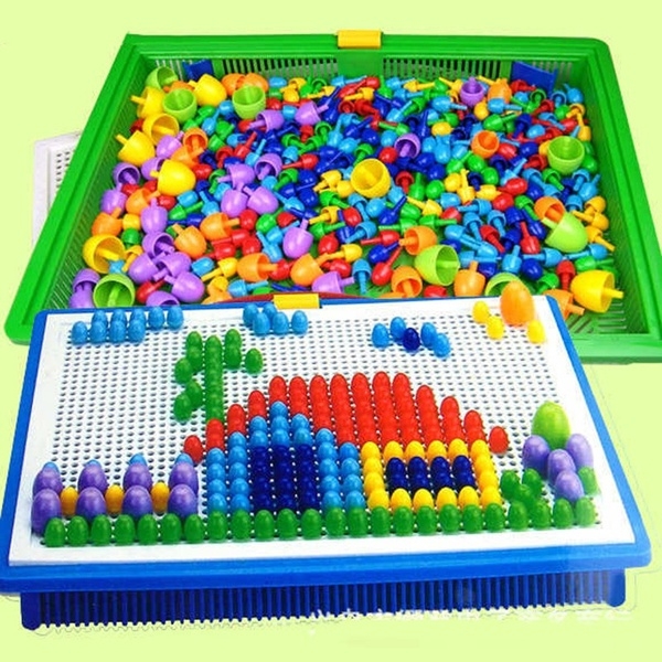 Children Kids Early Education Toys Creative Peg Board with 296 Pegs Jigsaw Toy