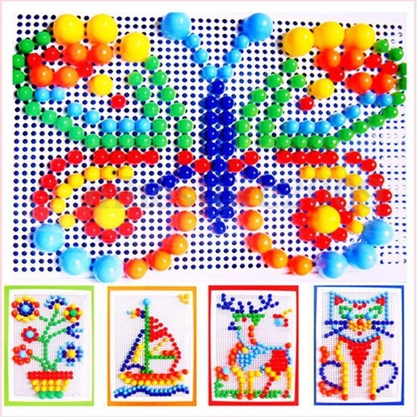 Children Kids Early Education Toys Creative Peg Board with 296 Pegs Jigsaw Toy