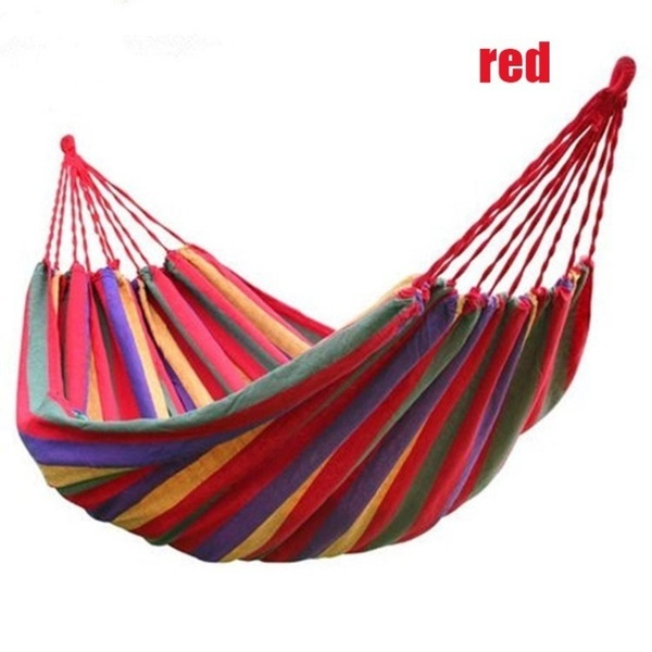 Portable Durable Comfortable Woven Nylon Rainbow Swing Hammock Outdoor Camping Supplies Support Up