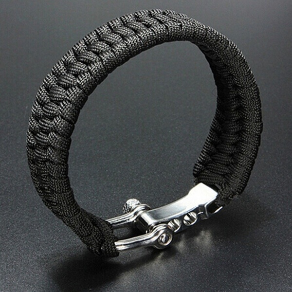 2019 New and Fashional Black Paracord Rope Outdoor Survival Bracelet Camping Steel Shackle Buckle