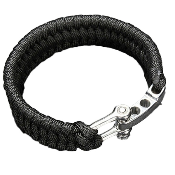 2019 New and Fashional Black Paracord Rope Outdoor Survival Bracelet Camping Steel Shackle Buckle