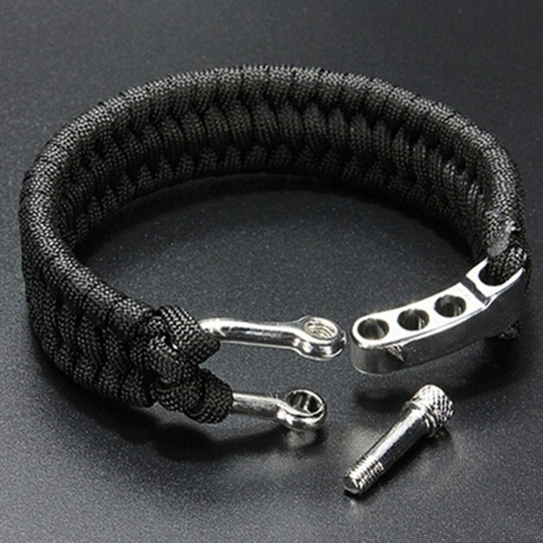 2019 New and Fashional Black Paracord Rope Outdoor Survival Bracelet Camping Steel Shackle Buckle