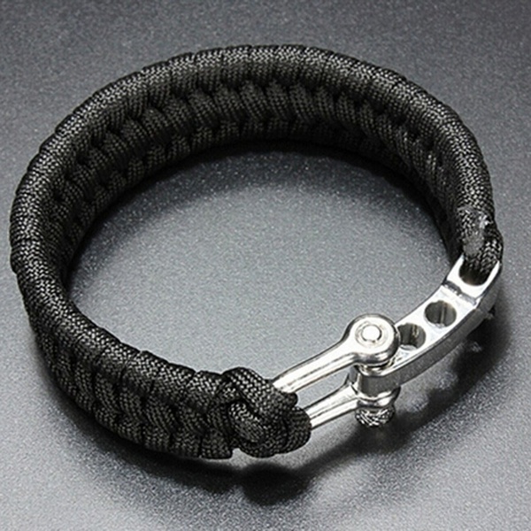 2019 New and Fashional Black Paracord Rope Outdoor Survival Bracelet Camping Steel Shackle Buckle