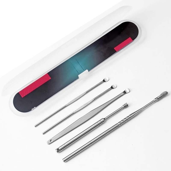6PCS/Set Stainless Steel Spiral Portable Earpick Spoon Ear Wax Remover Cleaner Ear Care Beauty Tool