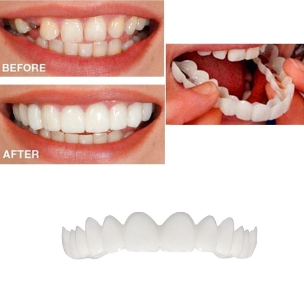 2 Pcs (Upper and Lower) Denture Instant Smile Comfort Fit Flex Cosmetic Teeth Top Cosmetic Veneer