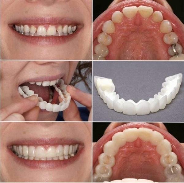 2 Pcs (Upper and Lower) Denture Instant Smile Comfort Fit Flex Cosmetic Teeth Top Cosmetic Veneer