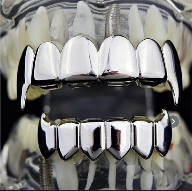 Hip Hop Silver Gold Rose Gold Mouth Bump Texture Grillz Caps Top &amp; Bottom Vampire Teeth Halloween