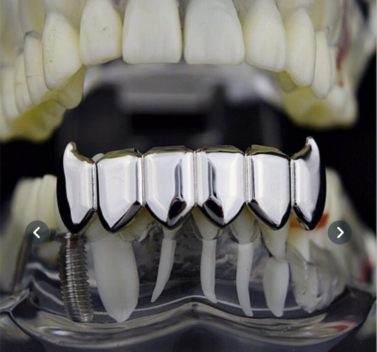 Hip Hop Silver Gold Rose Gold Mouth Bump Texture Grillz Caps Top &amp; Bottom Vampire Teeth Halloween